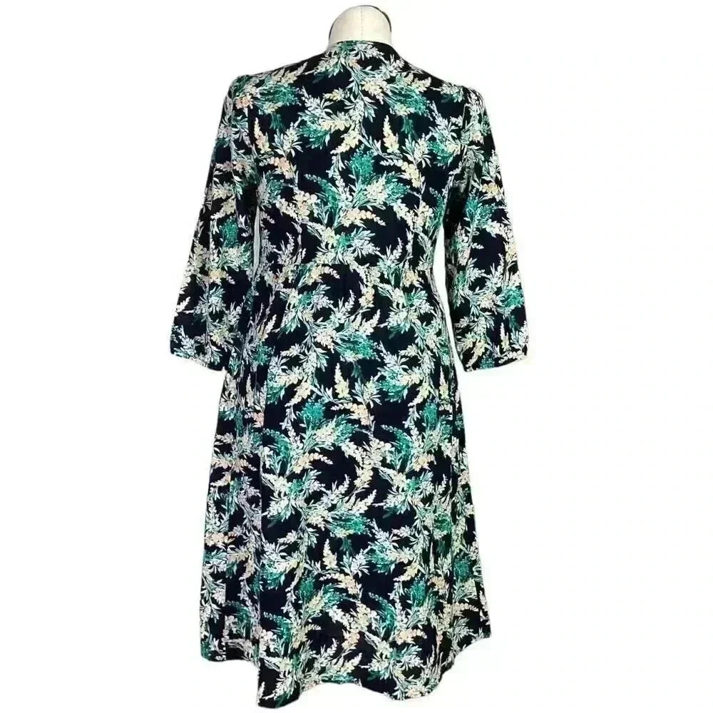 J. Jill Dress Womens S Blue Green Floral Cotton Puff Sleeve Pockets Midi - Picture 8 of 11